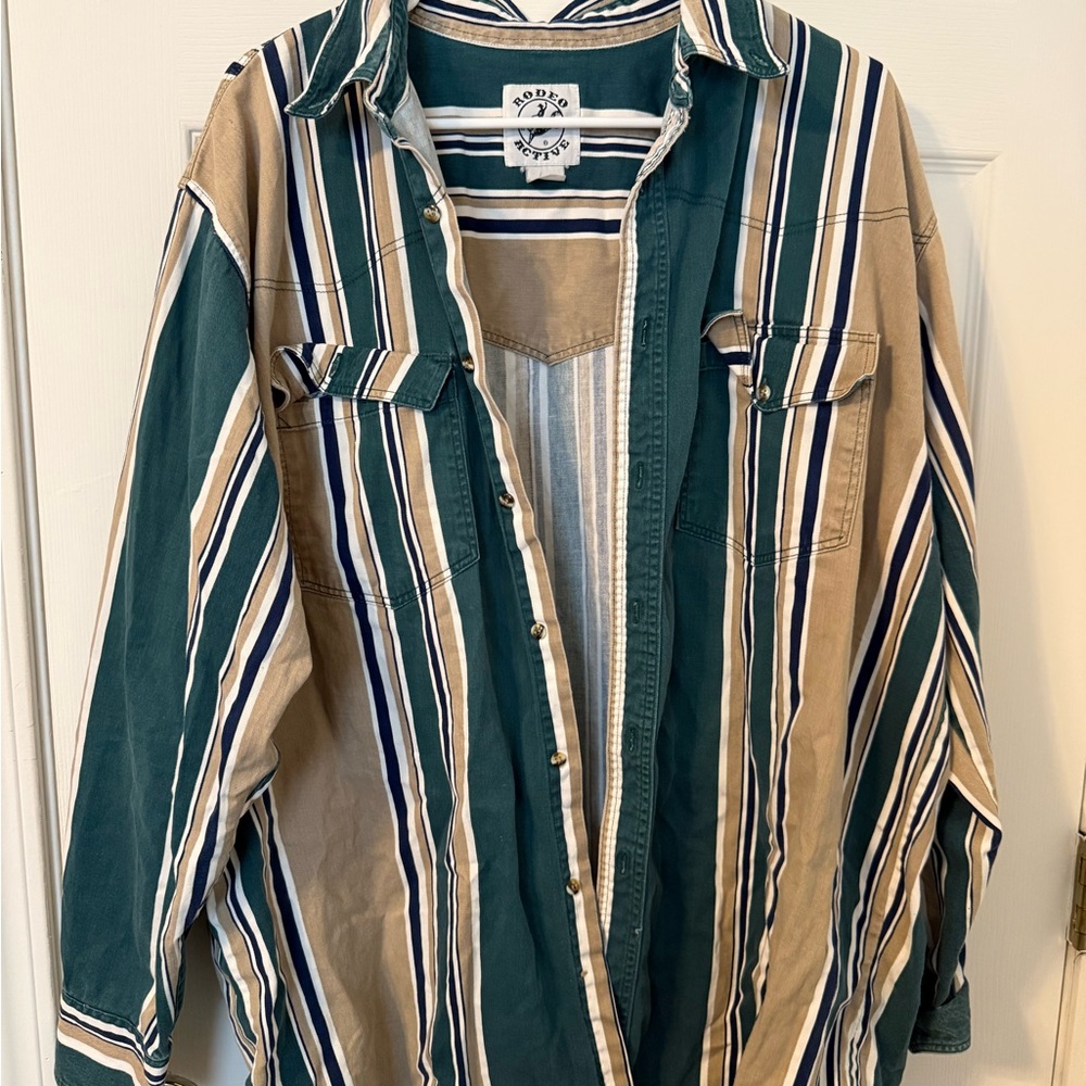 Western Striped Green and Tan Men's Shirt